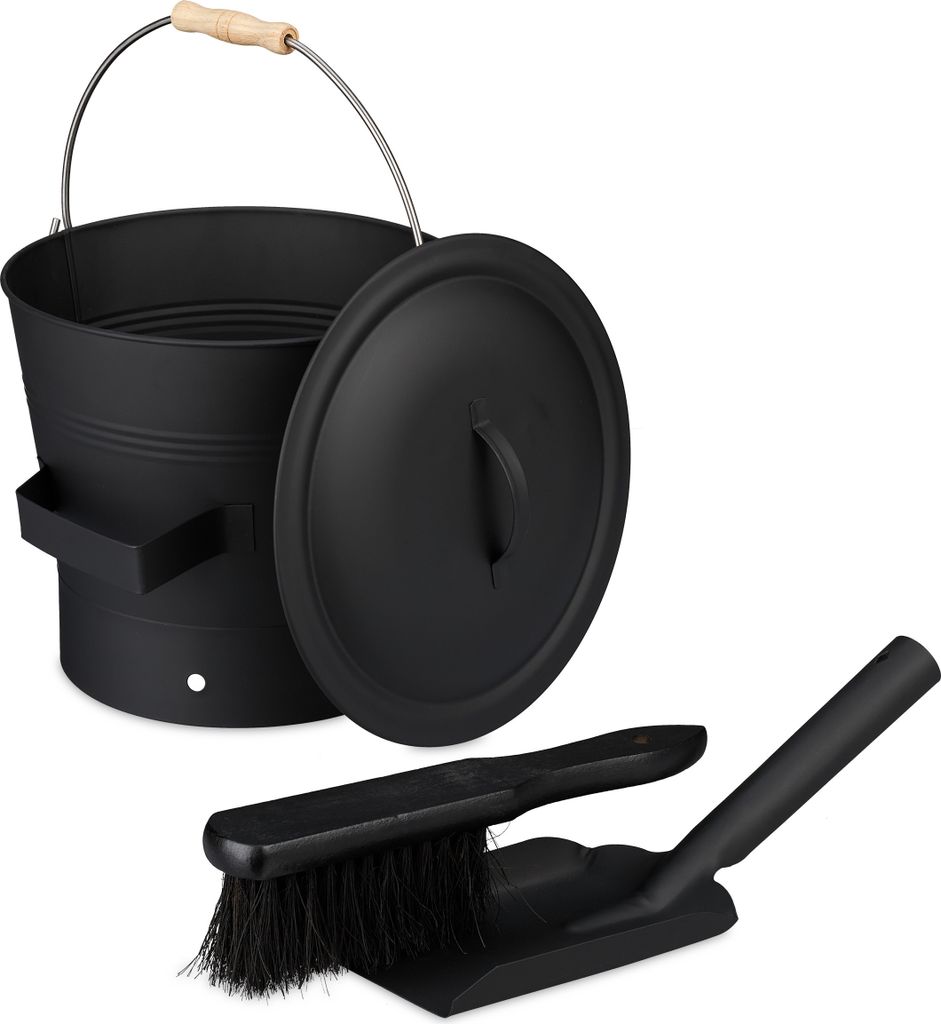 relaxdays Ascheeimer mit Deckel & Kehrset 7,5 L Produktbild 