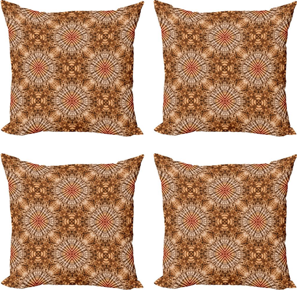 ABAKUHAUS Marine Kissenbezug Set (4 Stück), Abstrakt Tie Dye-Effekt, Moderner Doppelseitiger Digitaldruck, 60 cm x 60 cm, braun orange