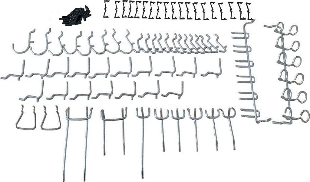 Lot de 51 crochets pour panneau perforé en acier nickelé pour atelier