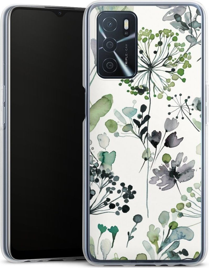 DeinDesign Handyhülle für Oppo A16 4G Silikon Hülle Case Smartphone Schutzhülle Blumen Wasserfarbe Eukalyptus