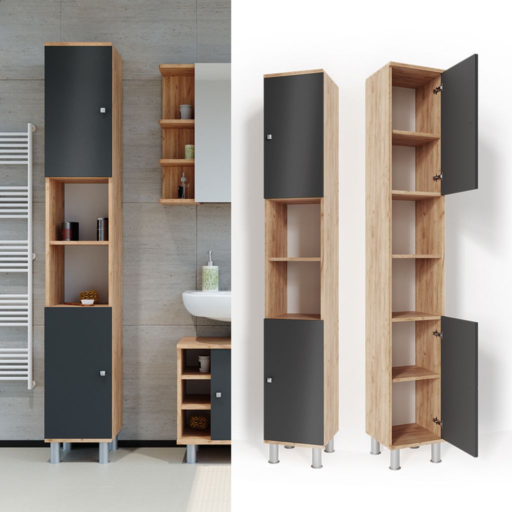Vicco Badschrank Fynn, 30 x 190 cm, Anthrazit/Goldkraft Produktbild 2