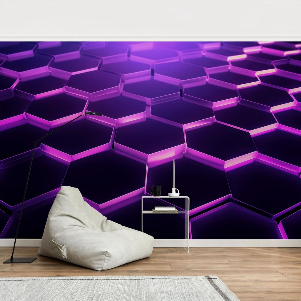 Fototapete mit Motiv - Vliestapete - Bildtapete UV-beständig Design violett 3D-Effekt Neon Art Wandtapete geruchsfrei