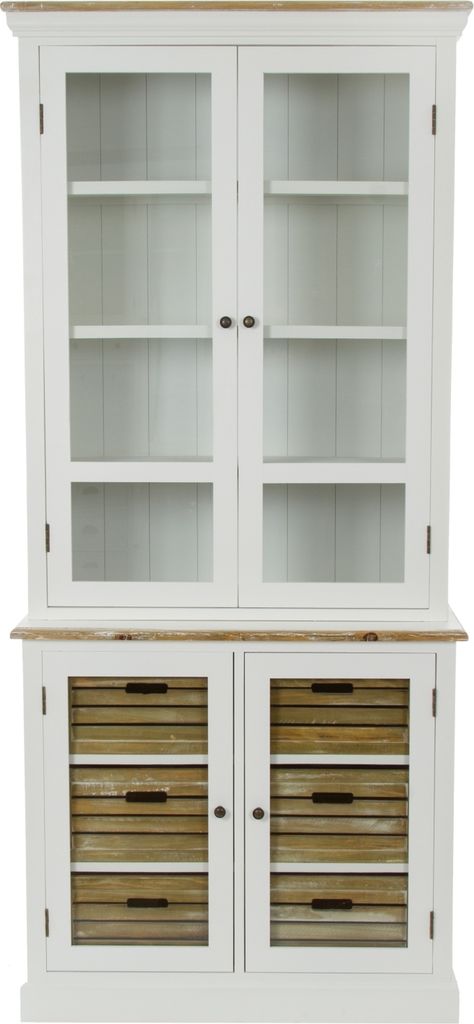 Vitrine-Schrank im Landhaus Charme "Heidi"weiß, Kiefernholz, 92,5x40x200 cm