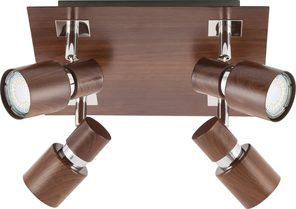 Luminaire de plafond 4 spots GU10 finition bois wengé Rabalux Merkur