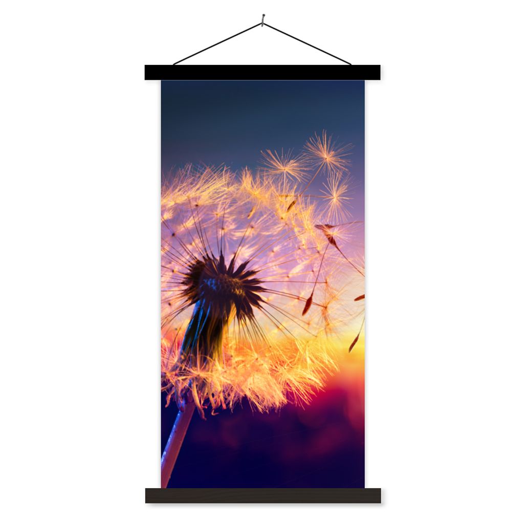 MuchoWow Textilposter Löwenzahn - Blumen - Sonnenuntergang - Horizont - Nacht 40x80 cm mit schwarzem Rahmen - Wandemalerei