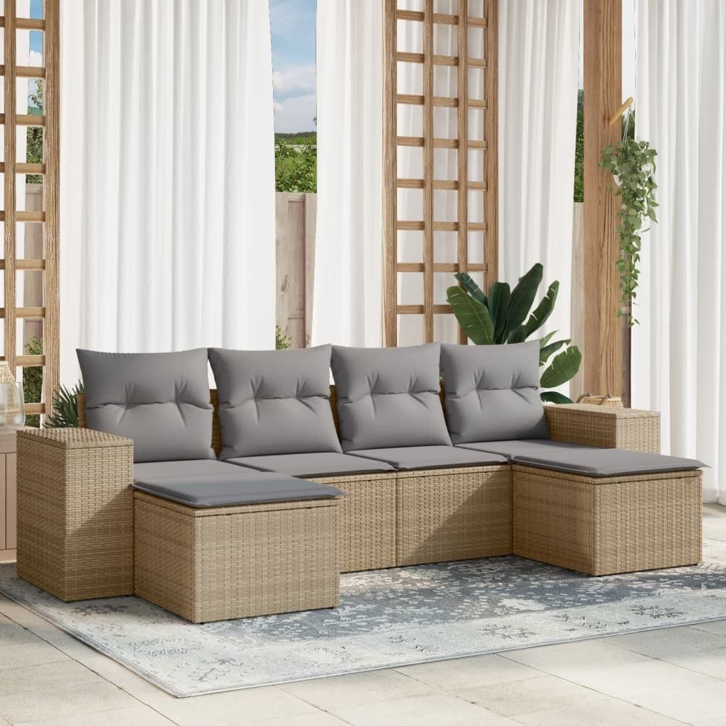 Maison Exclusive - 6-tlg. Garten-Sofagarnitur mit Kissen Beige Poly Rattan