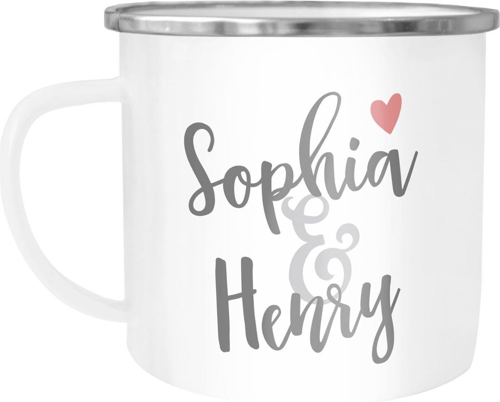 Emaille-Tasse mit Namen und Herz Becher Emaille personalisierte Geschenke Hochzeitsgeschenk Geschenk Liebe SpecialMe weiß-metall Emailletasse