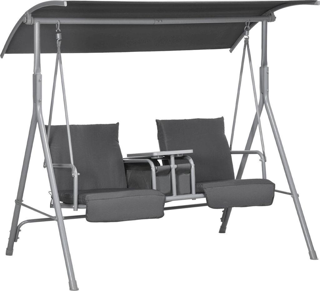 Hollywoodschaukel 2-Sitzer Schaukelbank mit Baldachin, Tasche, Gartenschaukel mit Tablett, bis 180 kg Belastbar, fš¹r Garten, Balkon, Schwarz