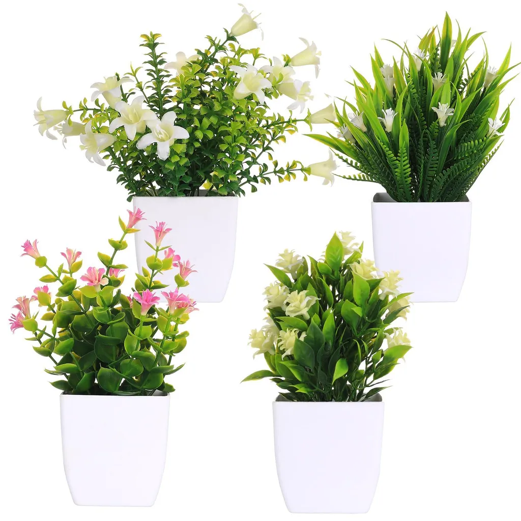Plante artificielle sans entretien pour déco maison, pot blanc 15cm