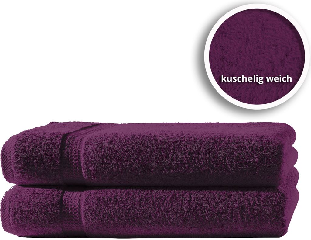 2er Set Gästetücher Handtücher Duschtücher Badetücher Frottee 100% Baumwolle, Farbe:Lila, Größe:Badetücher 100x150 cm