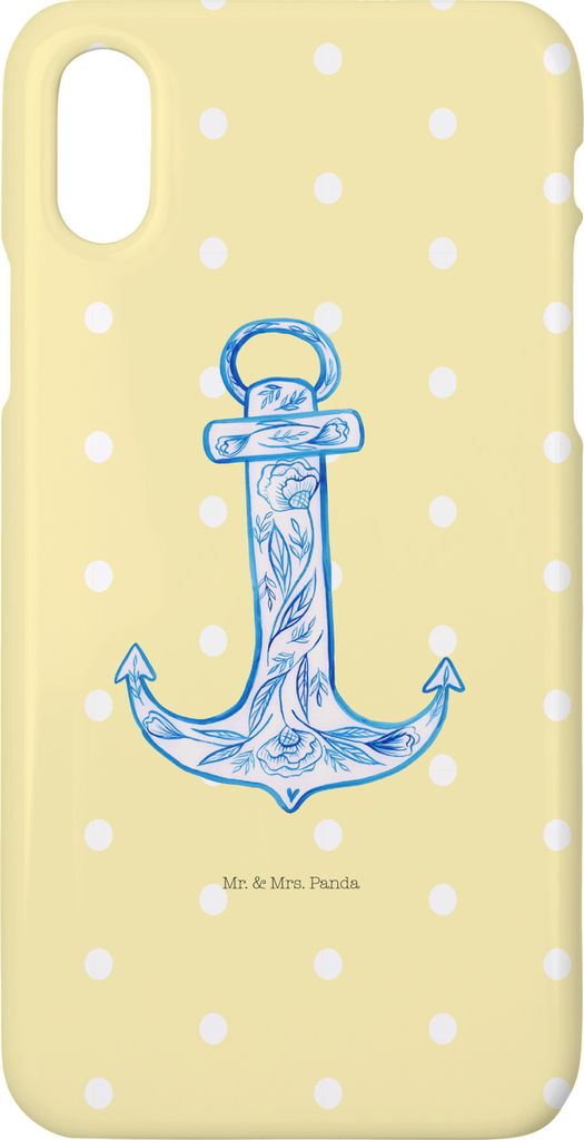 Mr. & Mrs. Panda Iphone 10 Handyhülle Anker Blau - Gelb Pastell - Geschenk, Cover, X, Handy, Hülle, Gute Laune