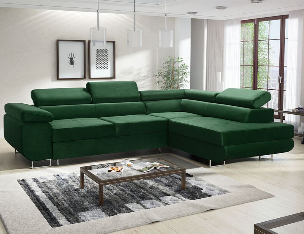 MODERNO Ecksofa mit Schlaffunktion AVESTA, Schlafcouch Wohnlandschaft, Grün, Breite Rechts
