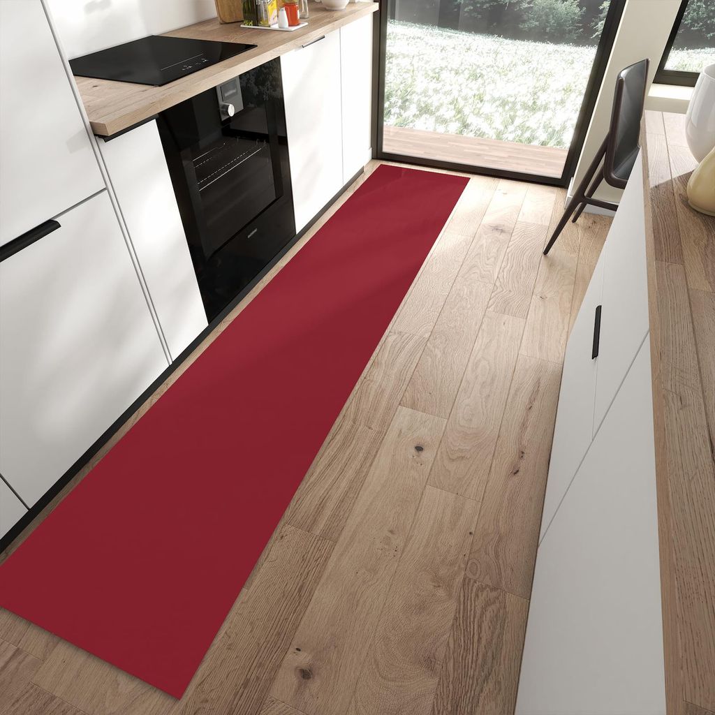 Küchenteppich 60x300cm rutschfest & abwischbar PVC Läufer - Weinroter Hintergrund II