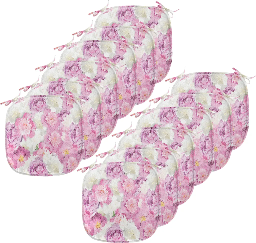 ABAKUHAUS Rivestimento naturale per sedie da sala da pranzo, mosaico con fiori di peonia, cuscino decorativo impermeabile con cinturini per sedie da cucina, 40 cm x 40 cm, confezione da 12, bianco, lilla, rosa