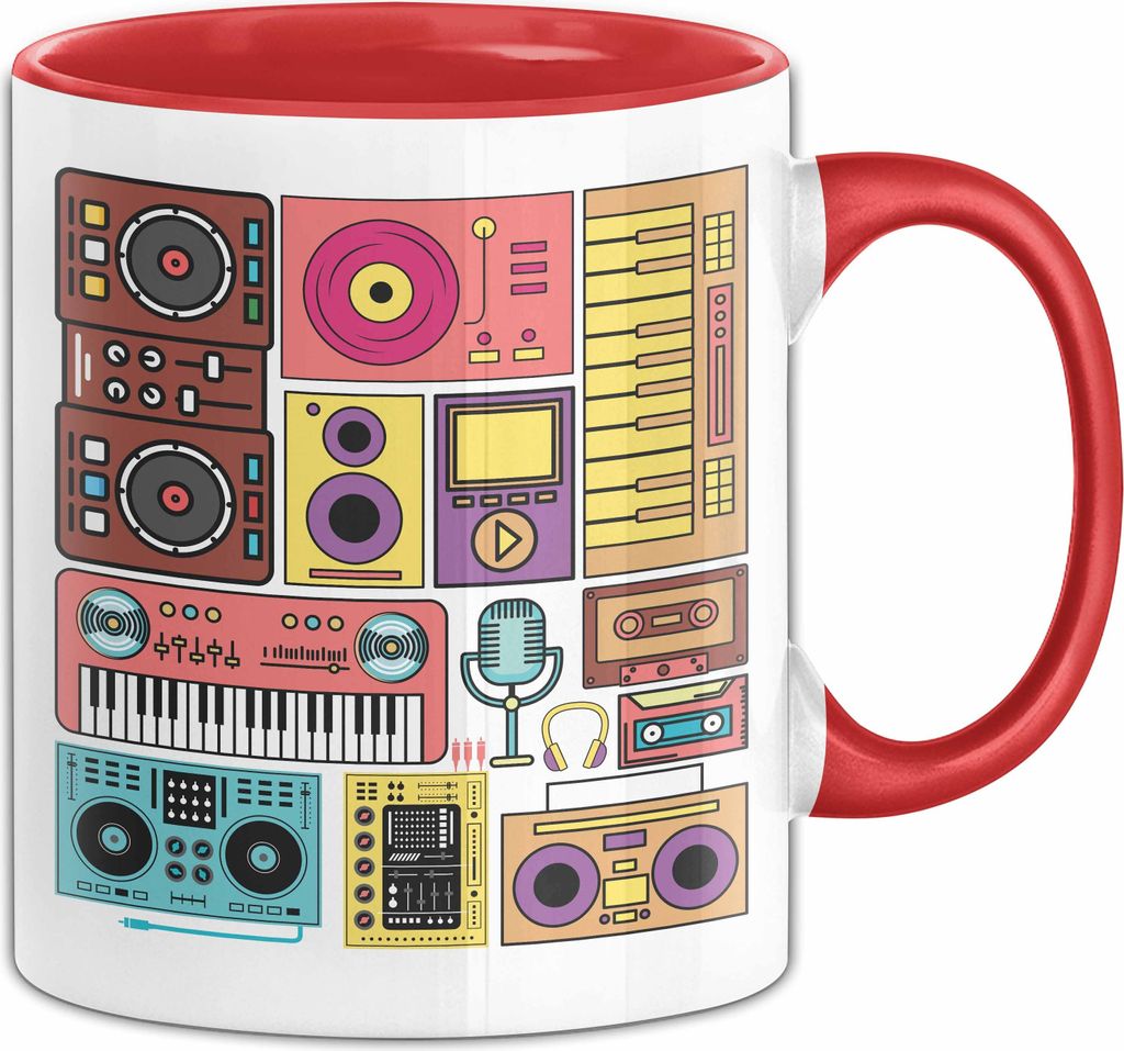 Elektronische Musik Tasse Geschenk für DJ Synthesizer Mischpult (Rot)