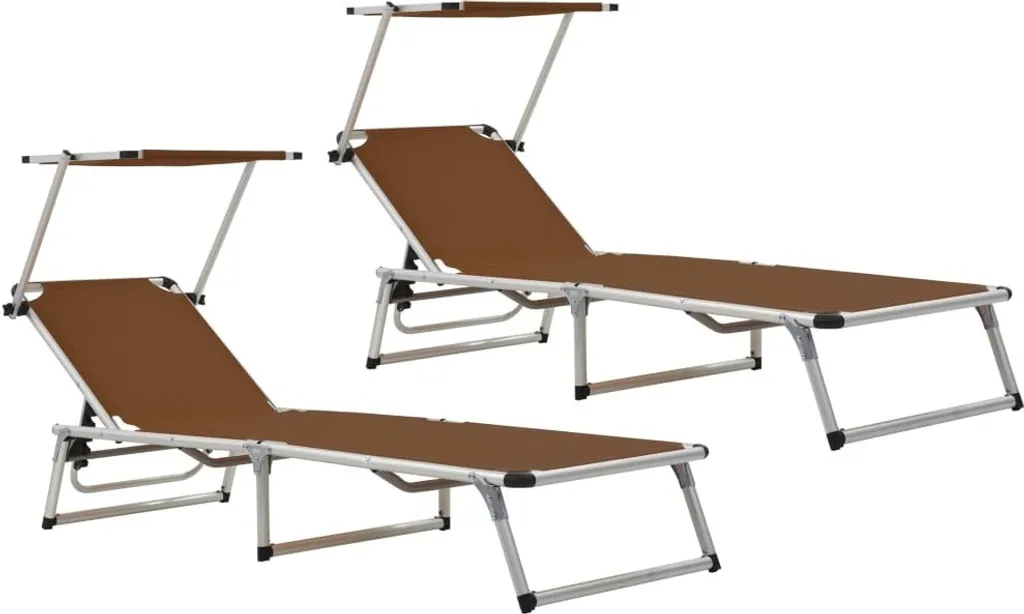 Lit de Soleil en Aluminium avec Toit Ajustable Marron - Set de 2 Pièces