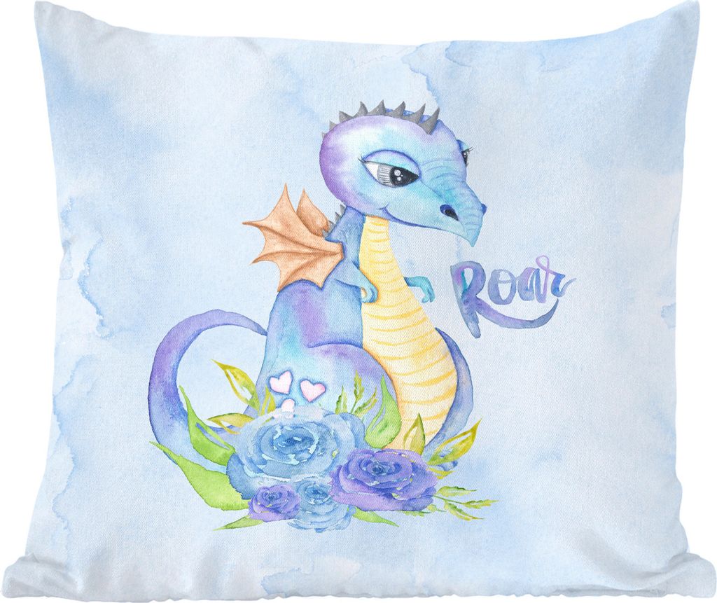 MuchoWow Zierkissen Sofakissen Wohnzimmer Dekokissen 60x60 cm Dinosaurier - Blau - Kinderzimmer - Jungen - Mädchen - Kinder - Sitzfläche - Foto...