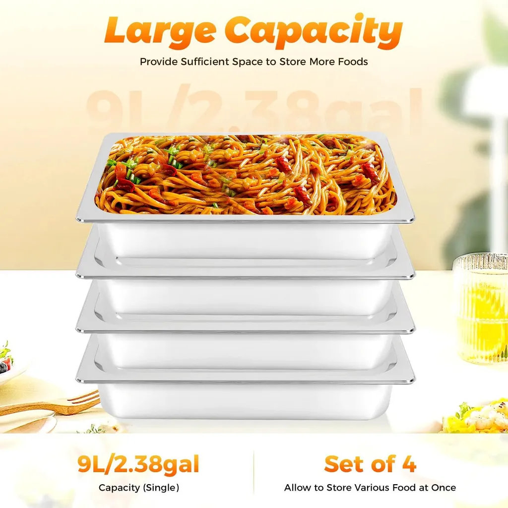 Bac gastro inox anti-dessèchement pour table chauffante - Set de 4