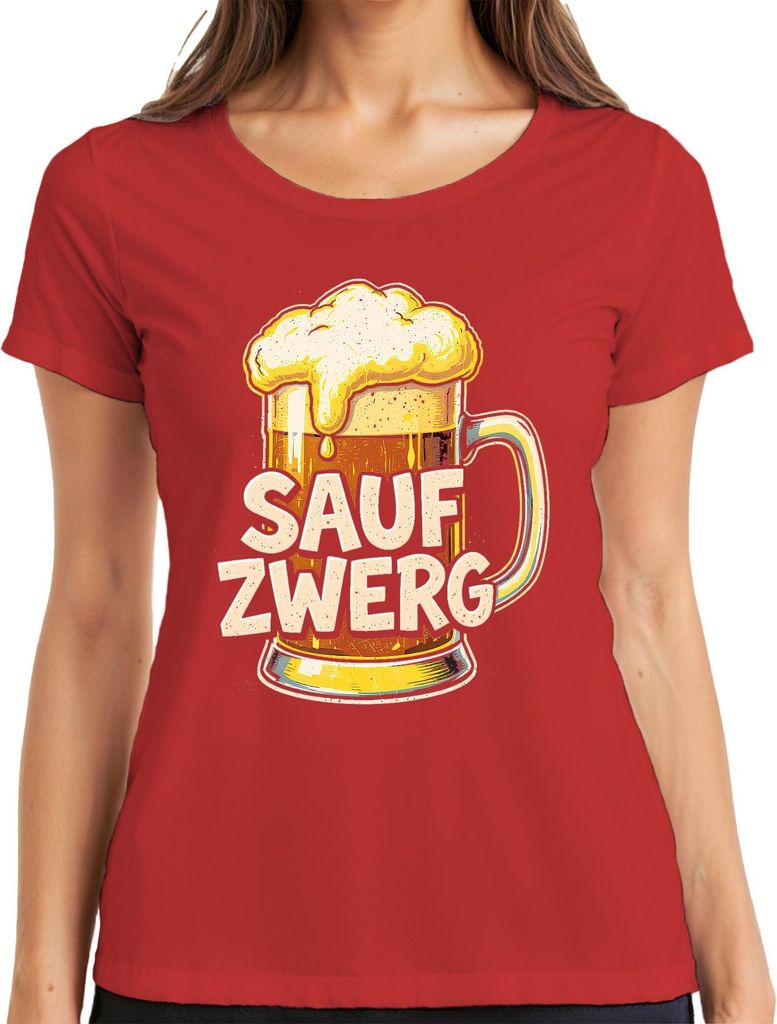Saufzwerg Bierkrug Karneval Fasching Party Stammtisch Damen T-Shirt, Rot, 3XL