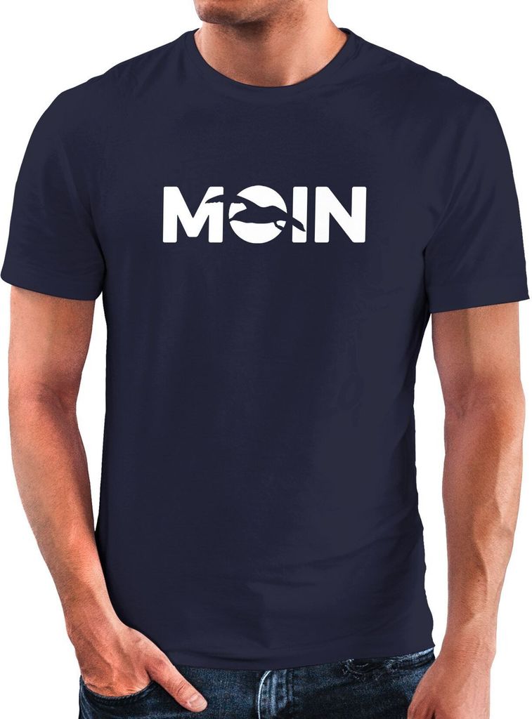 Herren T-Shirt Moin Möwe Hamburg Nordisch Norden Dialekt Guten Morgen Fun-Shirt Spruch lustig Moonworks navy XL