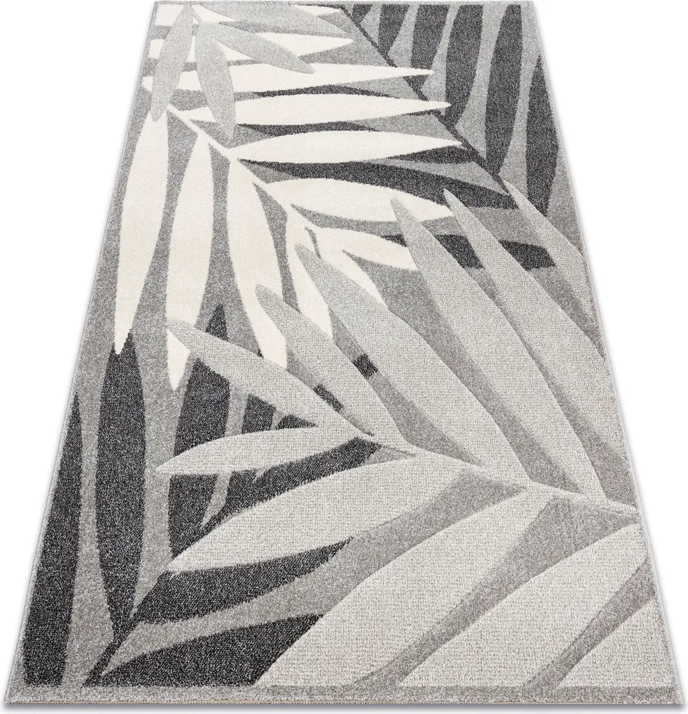 Grand Tapis de Salon Moderne Motif Végétal Gris et Beige 280x370 cm