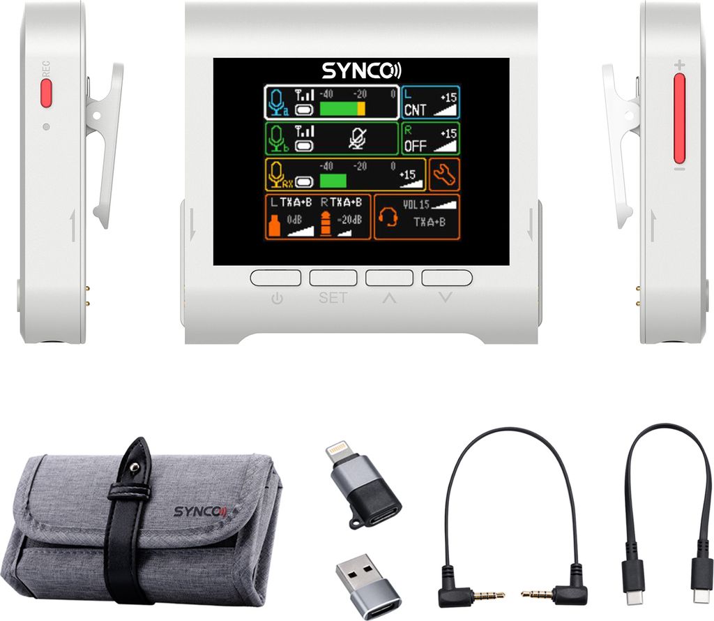 SYNCO G3 2,4-G-Funkmikrofonsystem mit Zweikanalempfaenger + 2 Sendern Ansteckmikrofone max. 250 m effektive Reichweite 8 G integrierter Speicher In...