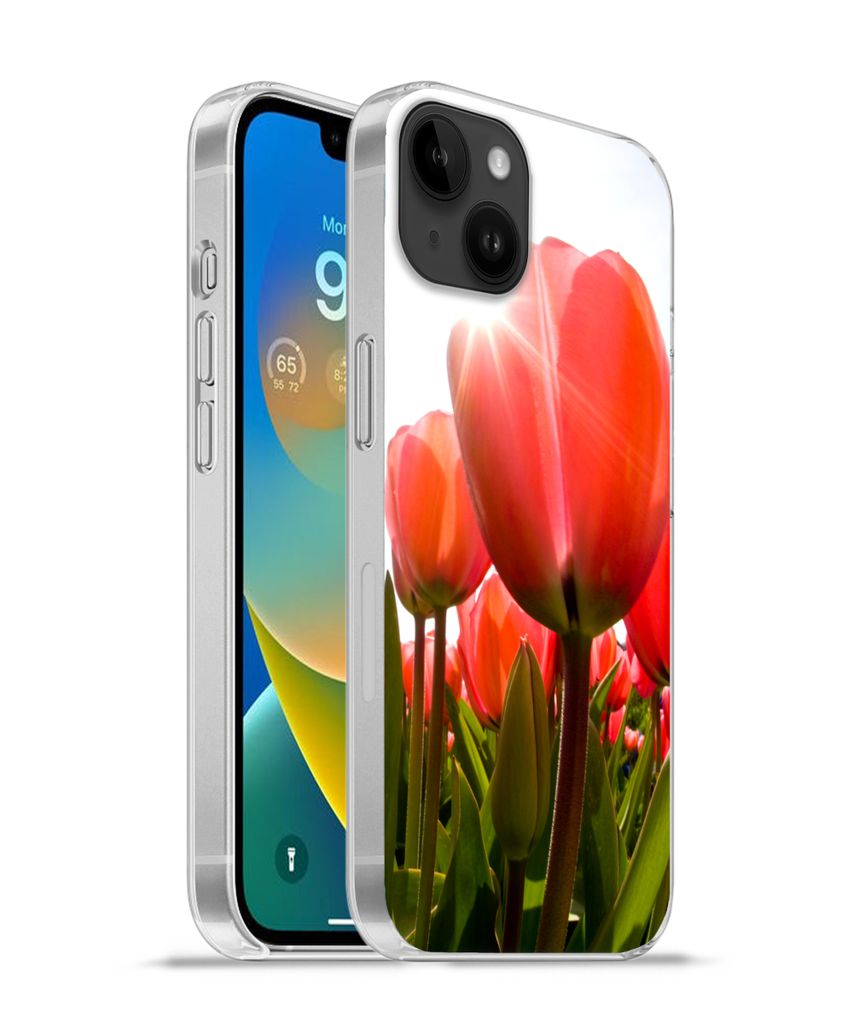 MuchoWow Handyhülle Schutzhülle Hülle für Apple iPhone 14 Plus - Soft case Blumen - Tulpen - Sonne Silikon Softcase Handy Hülle - Abbildung