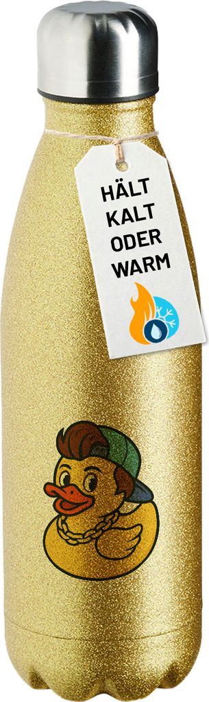 Huuraa Trinkflasche Quietscheente 90er Gummiente 90s 500ml Gold Edelstahl Wasserflasche Trinkflasche Geschenkidee