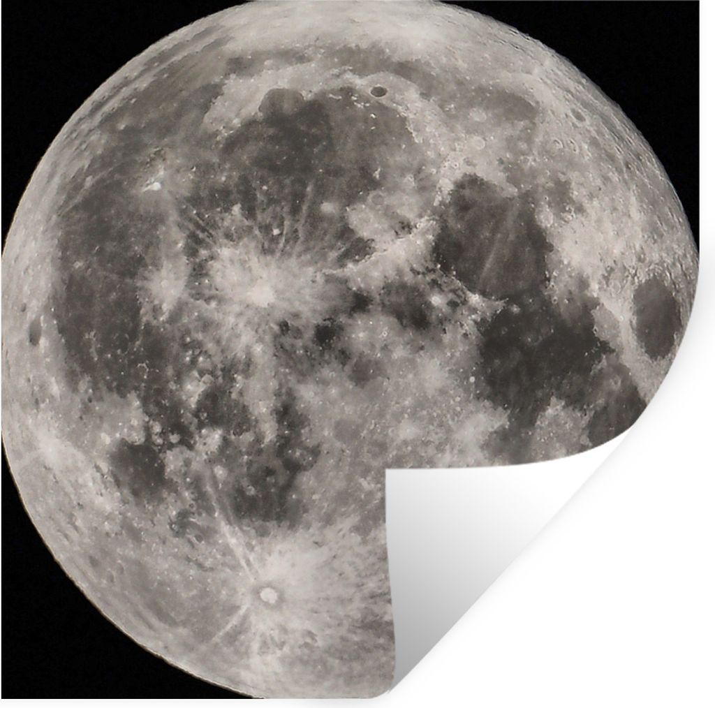 MuchoWow Wandtattoo Wandsticker Wandaufkleber Mond - Weltraum - Schwarz - Weiß 30x30 cm Selbstklebend und Repositionierbar - Repositionierbar - ...