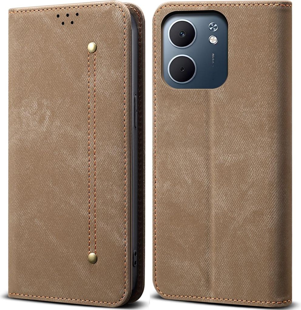 Hülle für Oppo A5X Leder Brieftasche Flip Bookstyle Schutzhülle mit Standfunktion Khaki