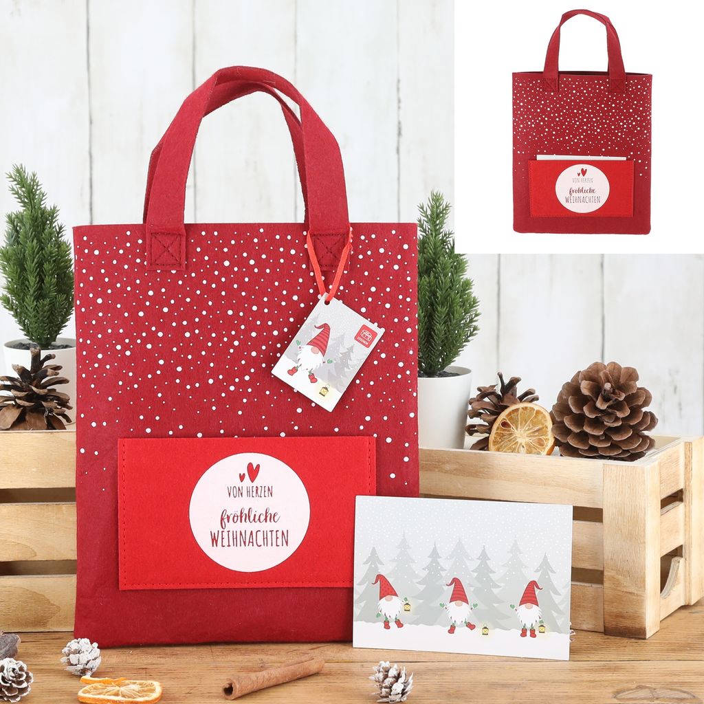3 x Filz-Geschenktasche "Von Herzen fröhliche Weihnachten" Produktbild 