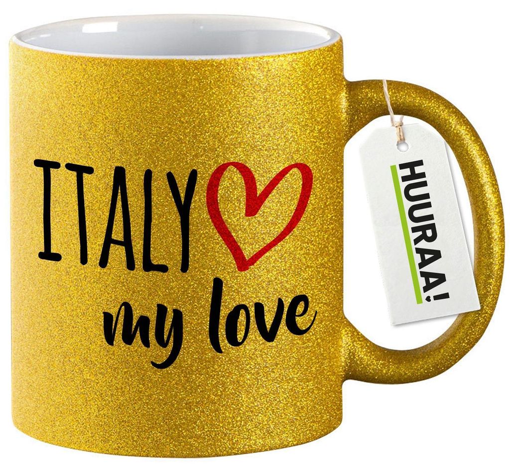 Huuraa Glitzertasse Italy my love 330ml Gold Keramik Produktbild 