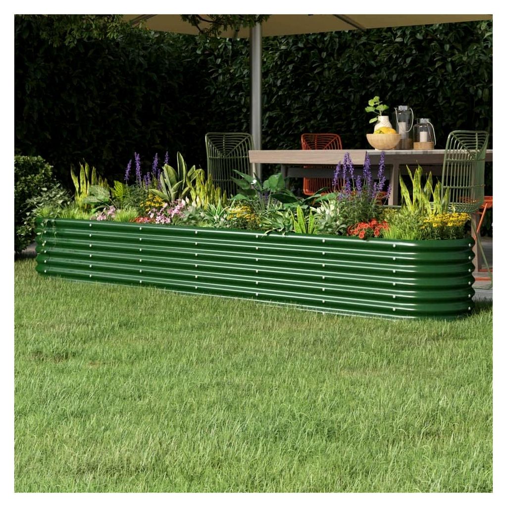 Hochbeet aus pulverbeschichtetem Stahl, rostfrei und witterungsbeständig, für Garten, Balkon und Terrasse, grün, 224 x 40 x 36 cm