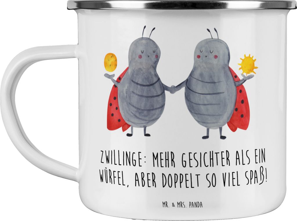 Mr. & Mrs. Panda becher emaille Zwillinge Spaß - Weiß - Geschenk, Pott, Haferl, doppelt so viel, Geschenke Sternzeichen, Teetasse, Tierkreiszeich...