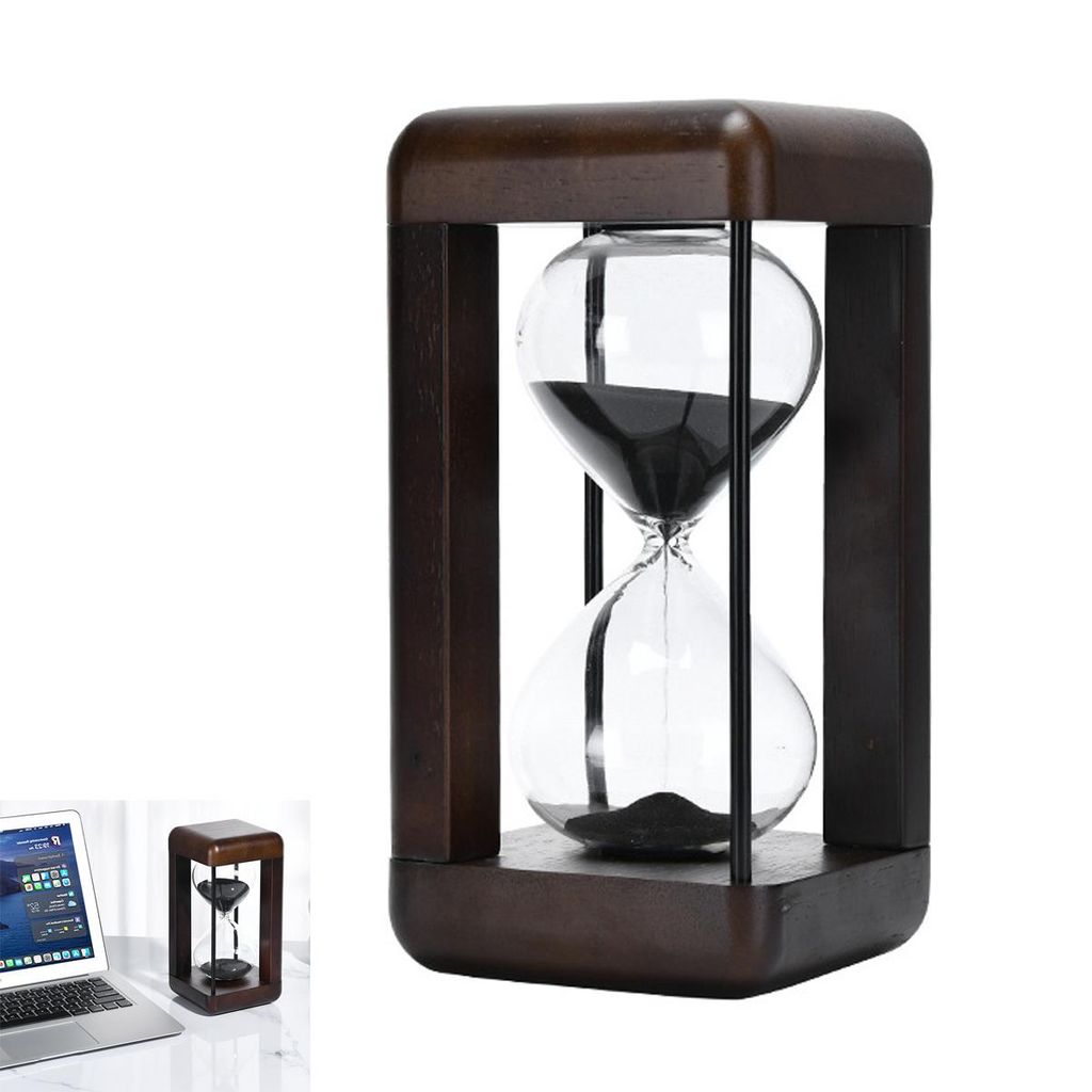 Sanduhr 60 Minuten groß – Dekorative Uhr aus Glas mit Holzrahmen, Timer Sanduhr für Büro, Schreibtisch und Wohnraum