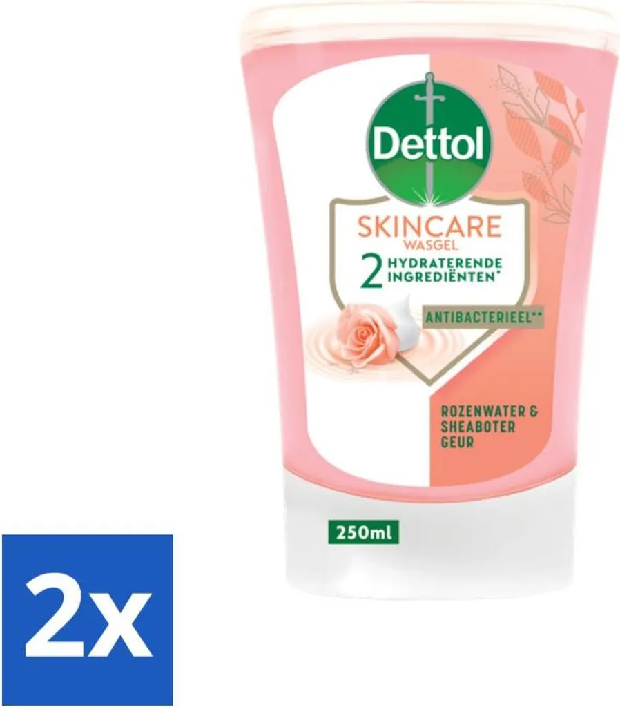 Dettol - Ricarica di gel lavante - Cura della pelle - Acqua di rose e burro di karité - 250 ml - Value pack - 2 pezzi