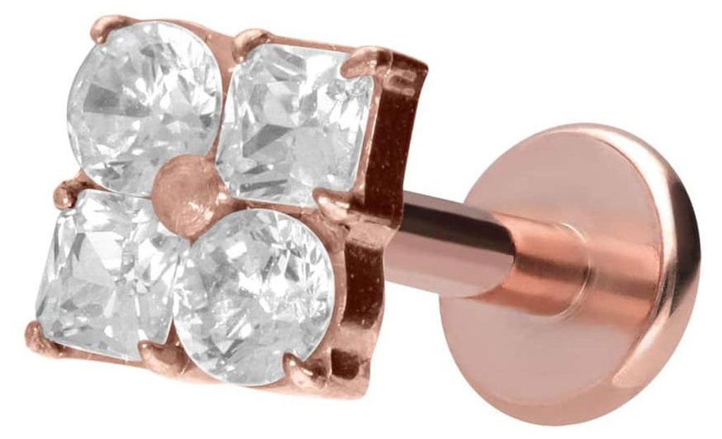 Ohrpiercing, Nasenpiercing Titan Labret mit Innengewinde KRISTALLBLUME RoséGold Stablänge: 6mm | Stabstärke: 1,2mm
