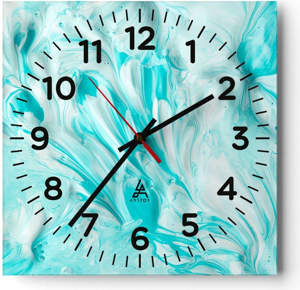 Wanduhr - Quadrat - Glasuhr - Blume Abstraktion - 40x40cm - Schleichendes Uhrwerk - Lautlos - zum Aufhängen bereit - Dekoration Modern - Wanddekor...