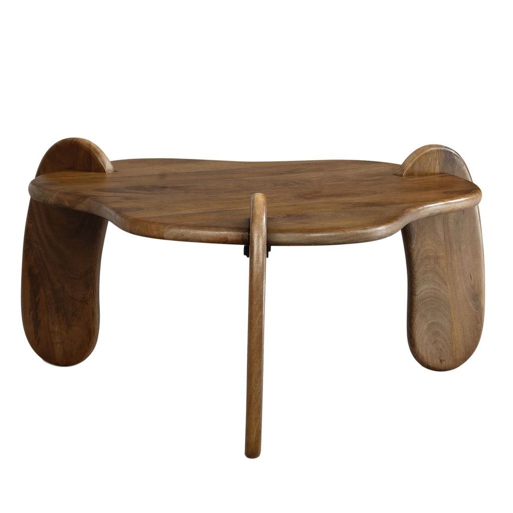 Couchtisch 78x78x39,5 cm Mango Massivholz Walnussfarben Sofatisch Niedrig, Dreibein Wohnzimmertisch Organisch, Design Kaffeetisch Wohnzimmer Modern...