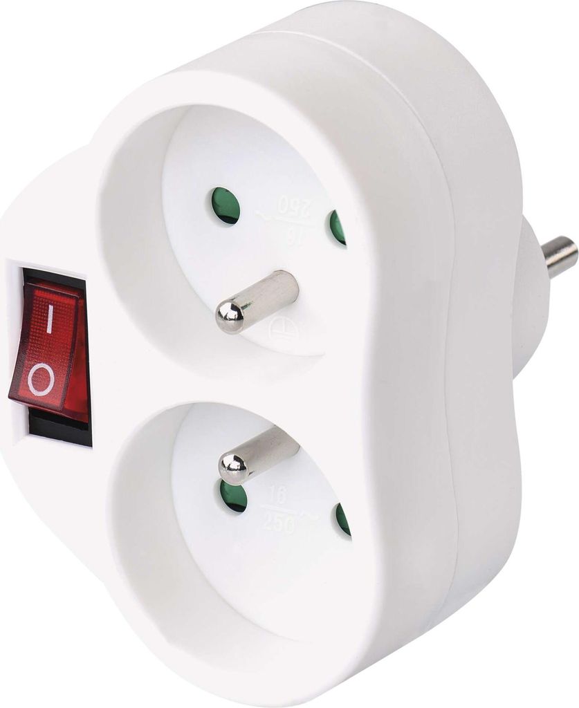 Emos Abweichend Steckdose 2× rund mit Schalter, white