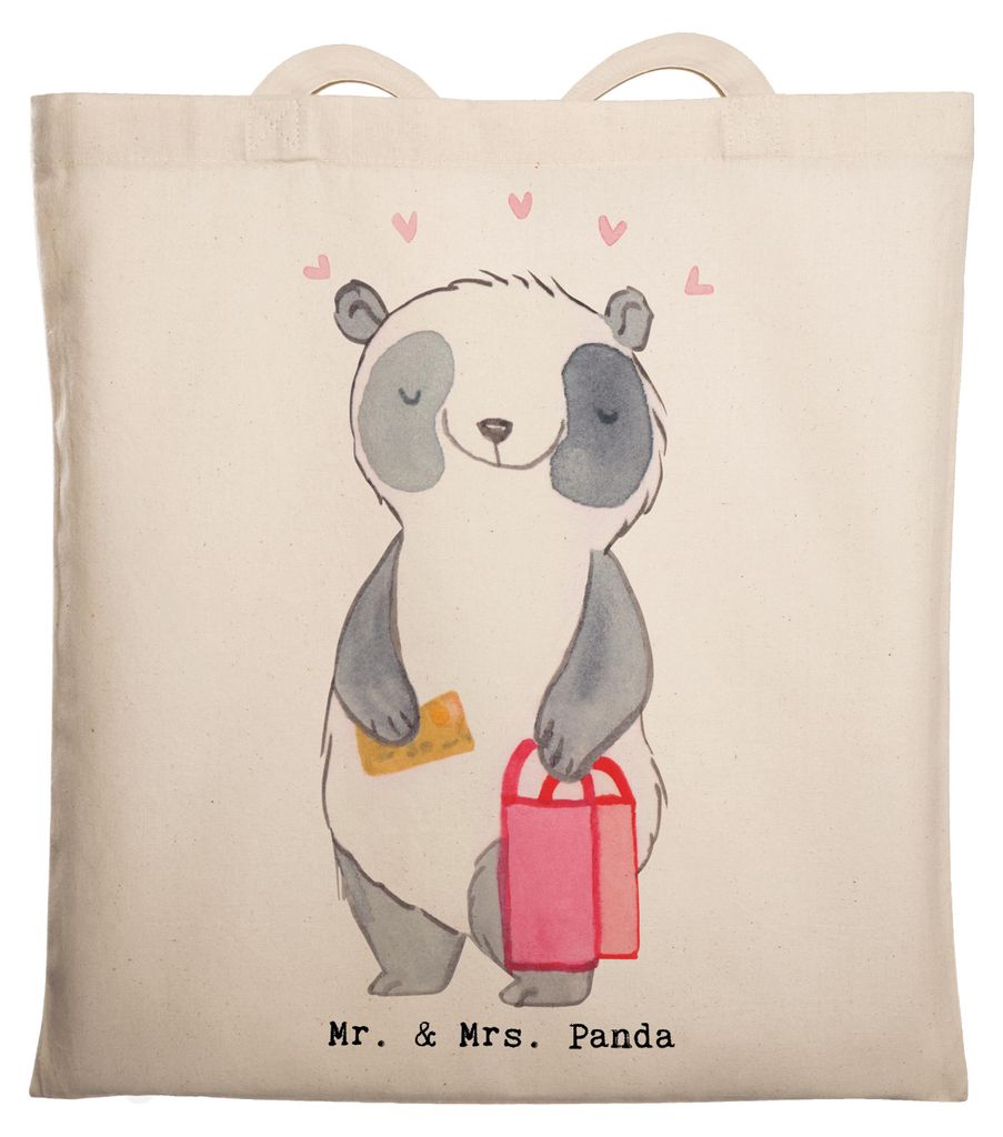 Mr. & Mrs. Panda Schultasche Panda Shopping - Transparent - Geschenk, Tote Bag, dokumententasche, Stoffbeutel, Shoppen, Tasche, Einkaufen, Jutebeutel