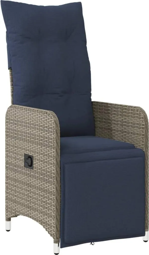 Sedia da Giardino vidaXL Reclinabile in Rattan PE Grigio con Cuscini