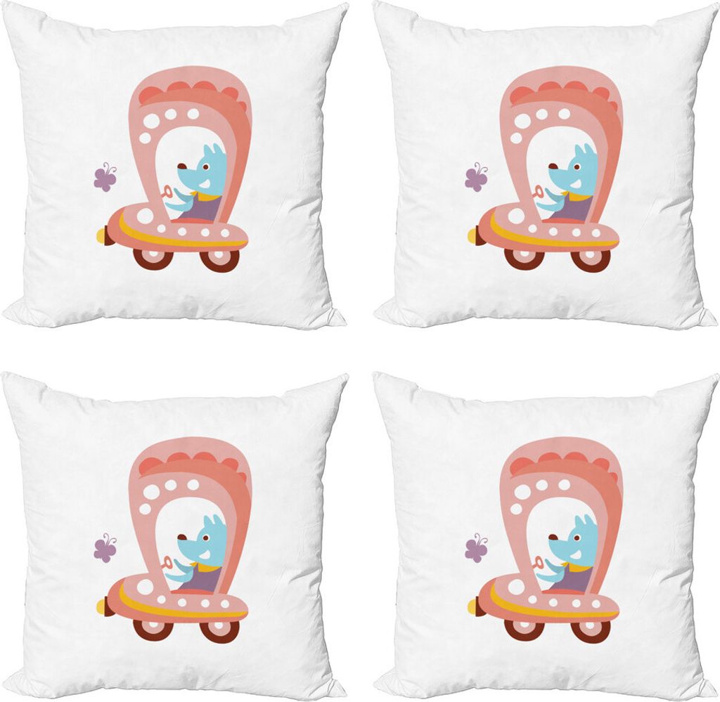 ABAKUHAUS Dog-Treiber Kissenbezug Set (4 Stück), Karikatur-Auto-Welpe, Moderner Doppelseitiger Digitaldruck, 60 cm x 60 cm, Mehrfarbig