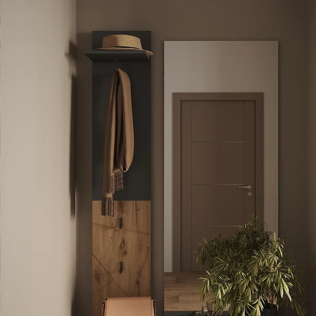 Appendiabiti a Muro Vicco Irma 31x160 Antracite e Legno Artisan Slim