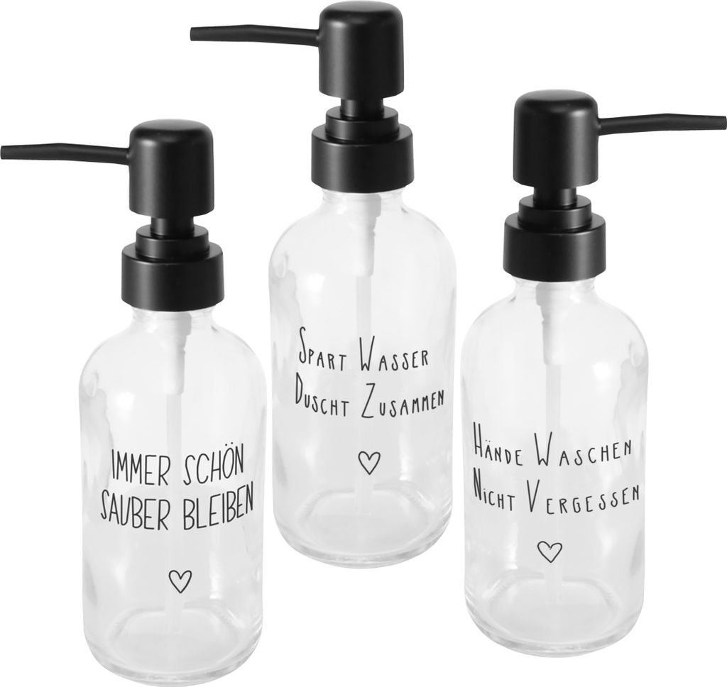 1.06 Seifenspender Glas 3er Set mit Sprüchen - jeweils 18,5 Produktbild 