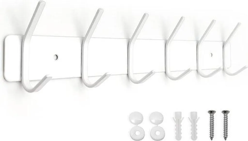 Patère murale blanche en inox avec 6 crochets de rangement polyvalents