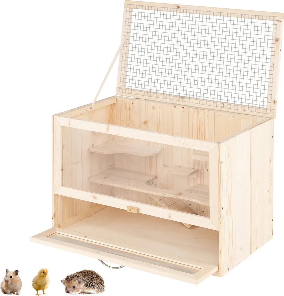 Cage hamster anti-évasion en bois et acrylique avec aération optimale
