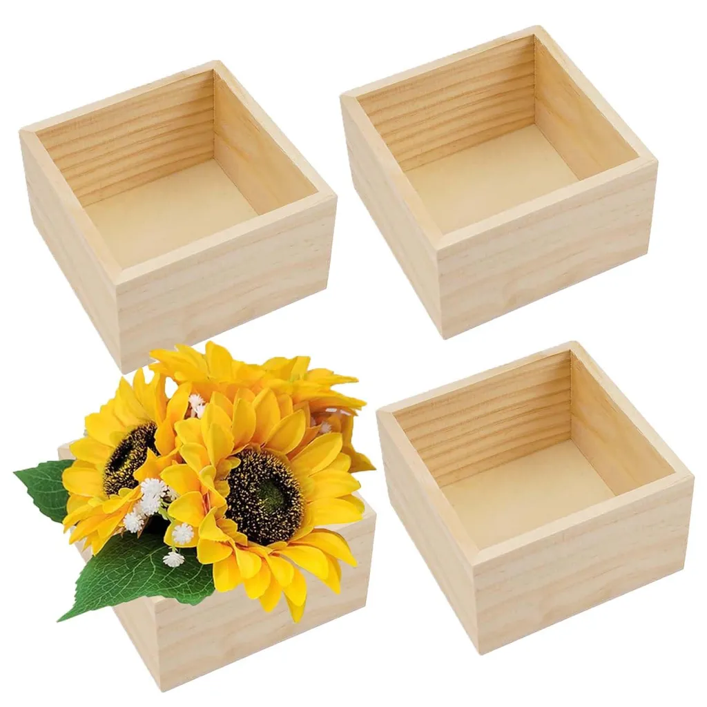 Organiseur de bureau en bois rustique, petites boîtes carrées x4