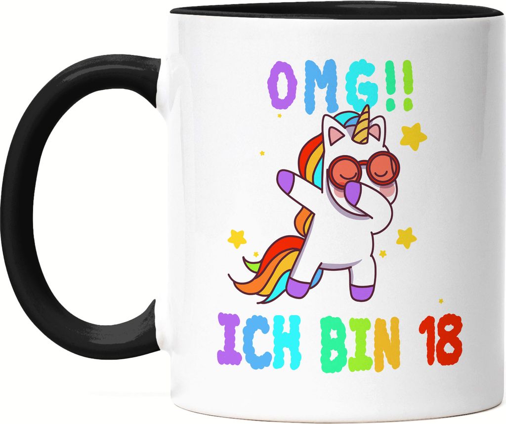 OMG! Ich Bin 18 Tasse Schwarz Unicorn Einhorn Dap Lustig Geschenkidee zum 18. Geburtstag