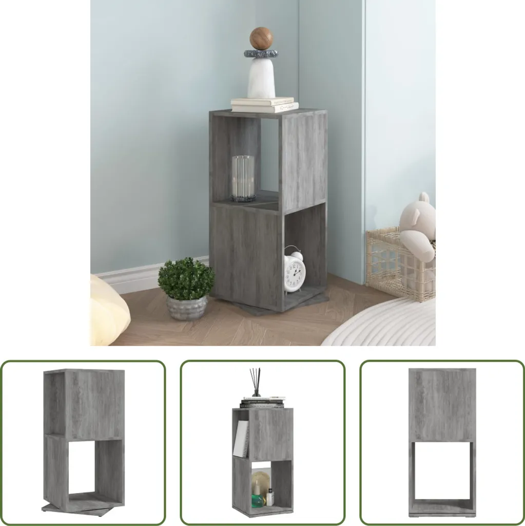 Étagère Rotative 360° Gris Béton en Bois - Rangement Compact et Design